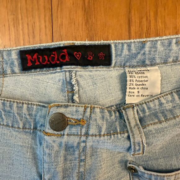 Vintage 90s Y2K Mudd Jeans Size 9 Low Rise Flare Bell Brass Buckle Light Wash - Picture 6 of 15
